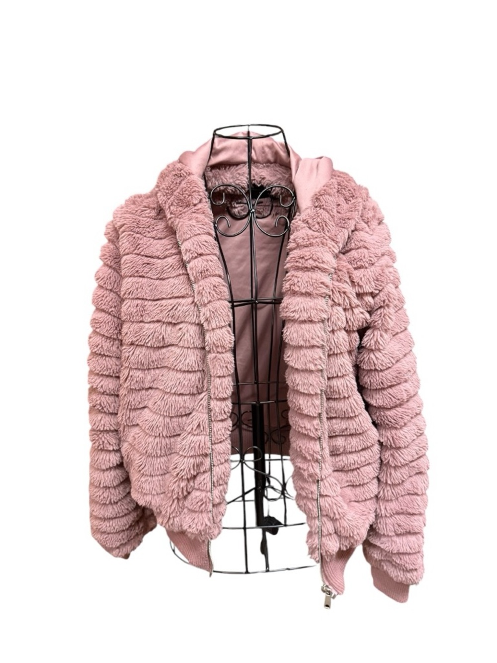 Plush Faux Fur Cropped Hooded Jacket - Dusty Rose Medium